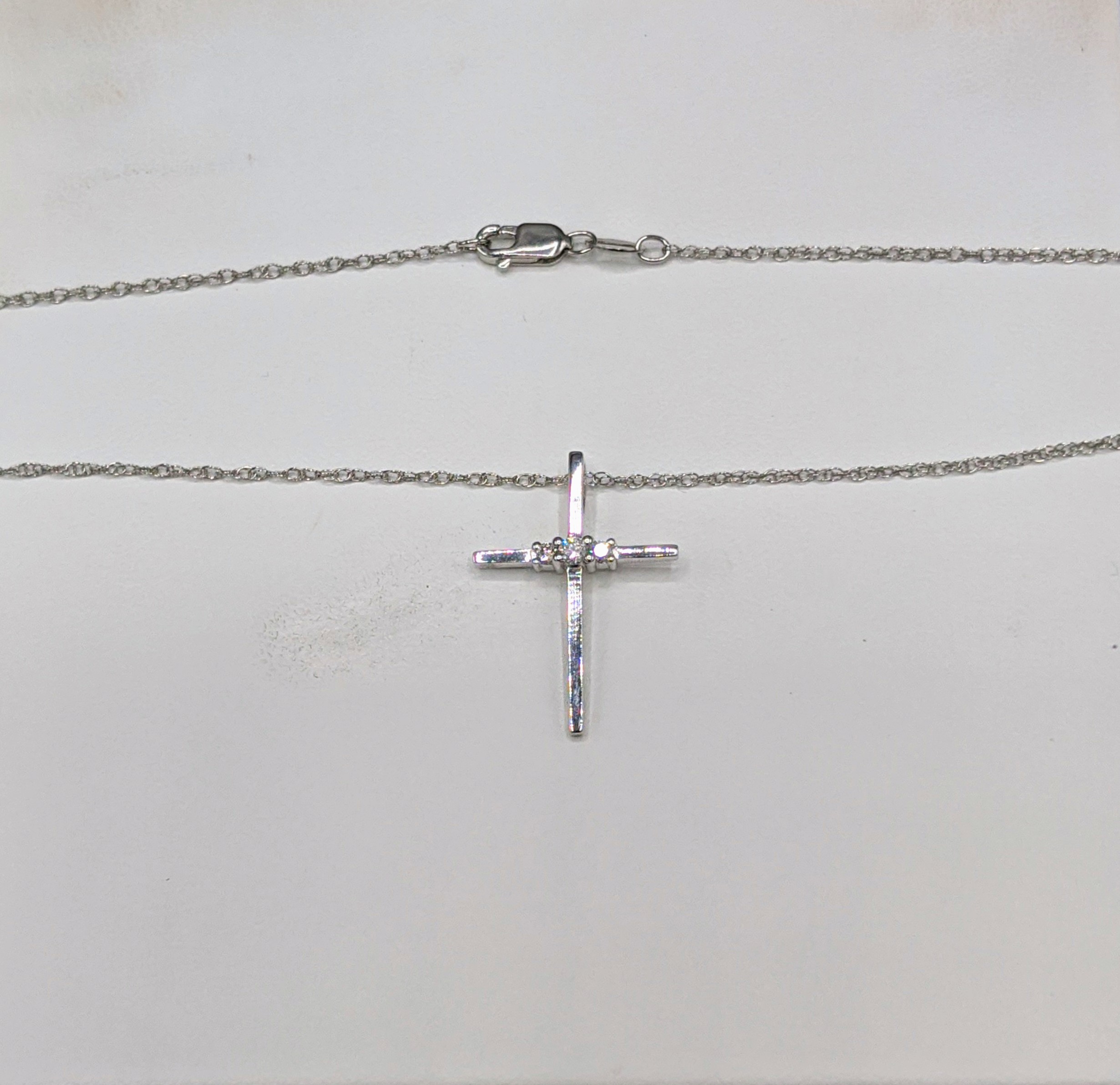 Sterling Silver Cross Pendant With 3 Round Diamonds, on a Sterling Silver  Light Rope Chain