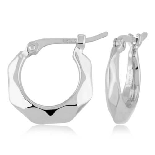 White Gold Diamond Cut Hoops