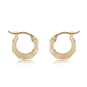 Yellow Gold Diamond Cut Hoop Earrings