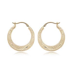 Yellow Gold Engraved Hoop Earrings