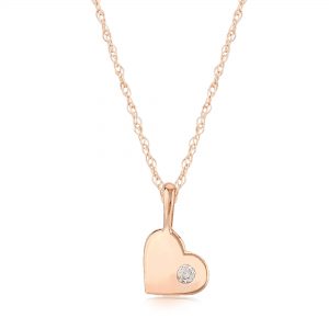Rose Gold Small Heart Necklace with One Round Diamond