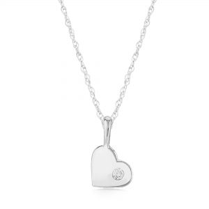 White Gold Small Heart Necklace with One Round Diamond