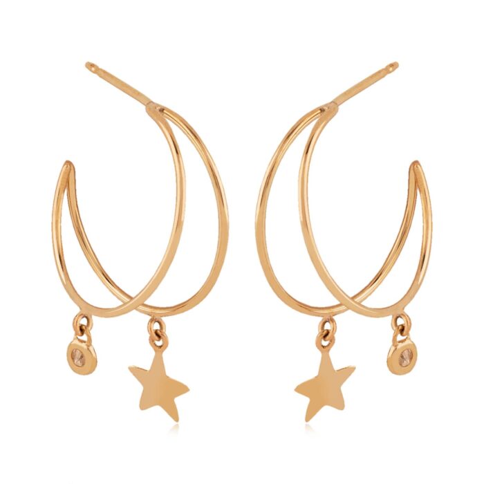 Double Wire with Star Hoop Earrings