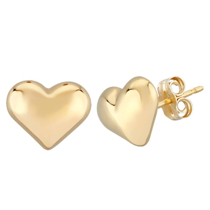 10Mm Puffed Gold Heart Earrings