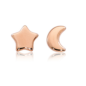 Rose Gold Moon and Star Stud Earrings