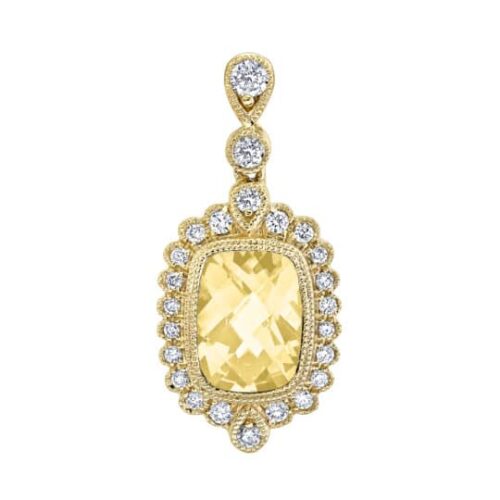 Yellow Gold Citrine and Diamond Pendant