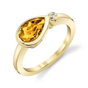 Pear Citrine and Diamond Ring