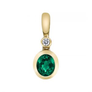 Bezel Set Emerald and Diamond Pendant
