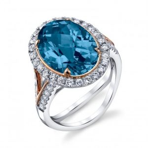 Two Tone London Blue Topaz Surrounded by Diamonds