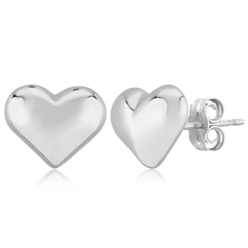 Silver Puffed Heart Stud Earrings