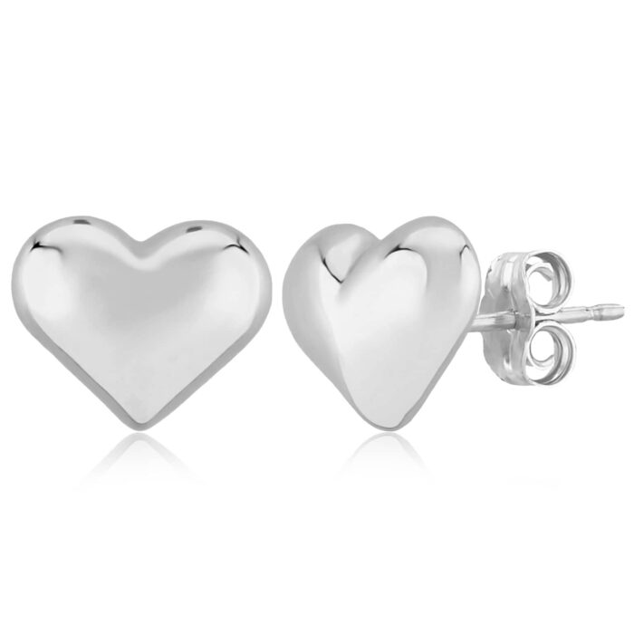 Silver Puffed Heart Stud Earrings