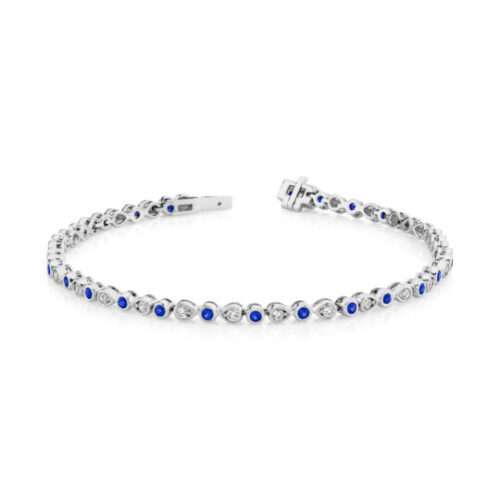 White Gold Diamond and Sapphire Line Bracelet