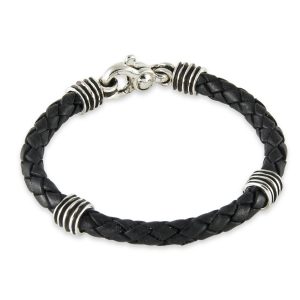 Silver and Black Leather Bracelet - A1320-8.5-L