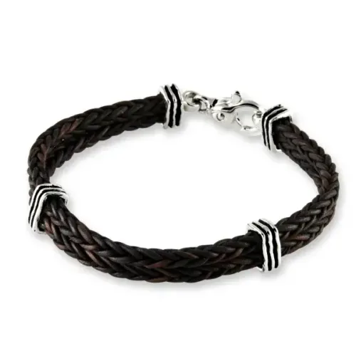 Double Leather Bracelet with Waves Stations