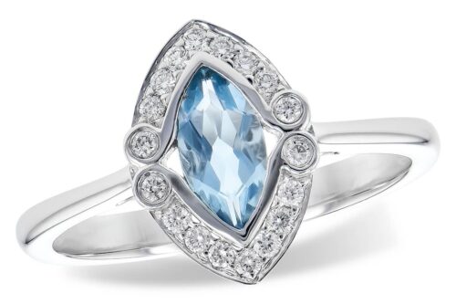 Aquamarine and Diamond Halo Ring