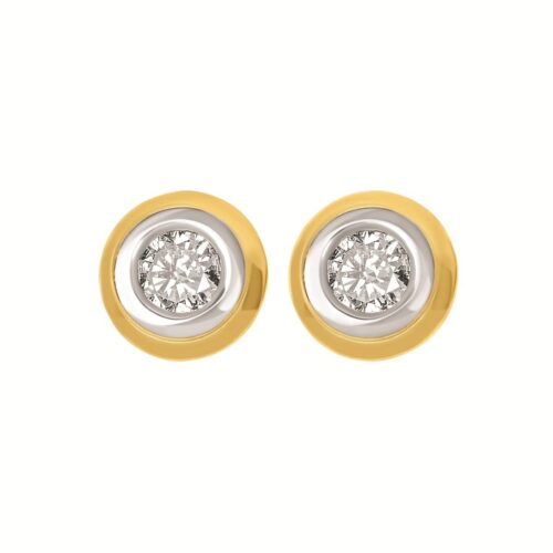 Two Tone Diamond Bezel Set Earrings