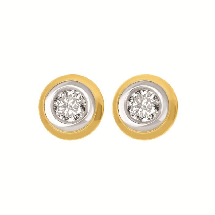 Two Tone Diamond Bezel Set Earrings