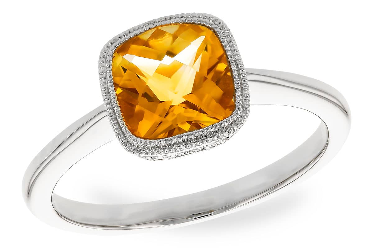 Cushion-Cut Citrine Ring with Milgrain Bezel
