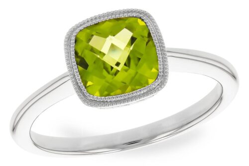 Cushion-Cut Peridot Ring with Milgrain Bezel