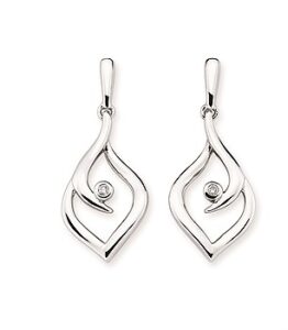 Ladies Sterling Silver Leaf Earrings with a Bezel Set Diamond