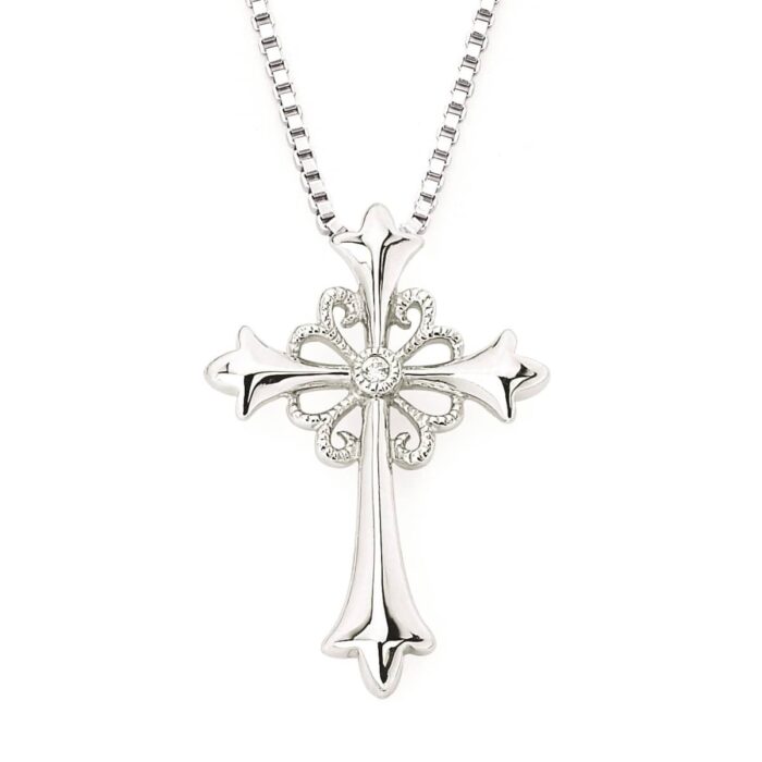 Silver Diamond Cross Pendant Necklace