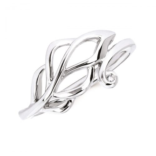 Sterling Silver Leaf Ring with a Diamond