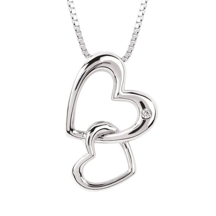 Sterling Silver Double Heart Diamond Pendant