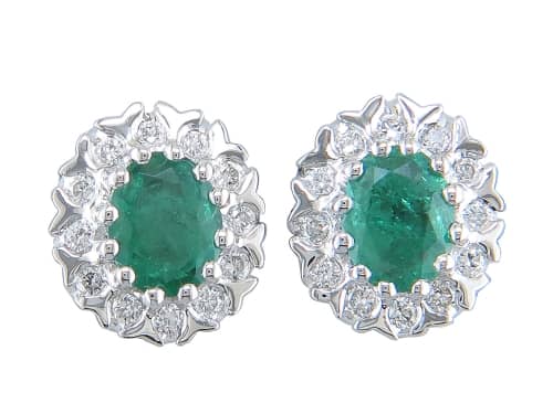 Emerald and Diamond Stud Earrings