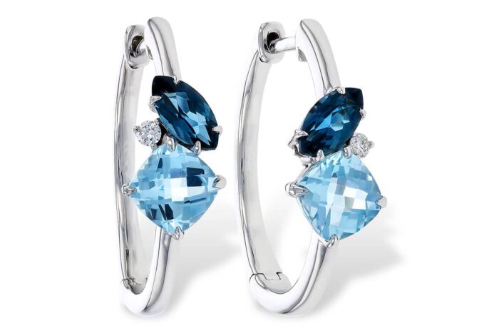 Blue Topaz and Diamond Hoops