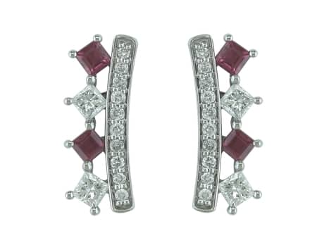 Ruby and Diamond Crown Earrings