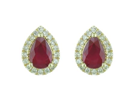 Diamond Halo Ruby Earrings