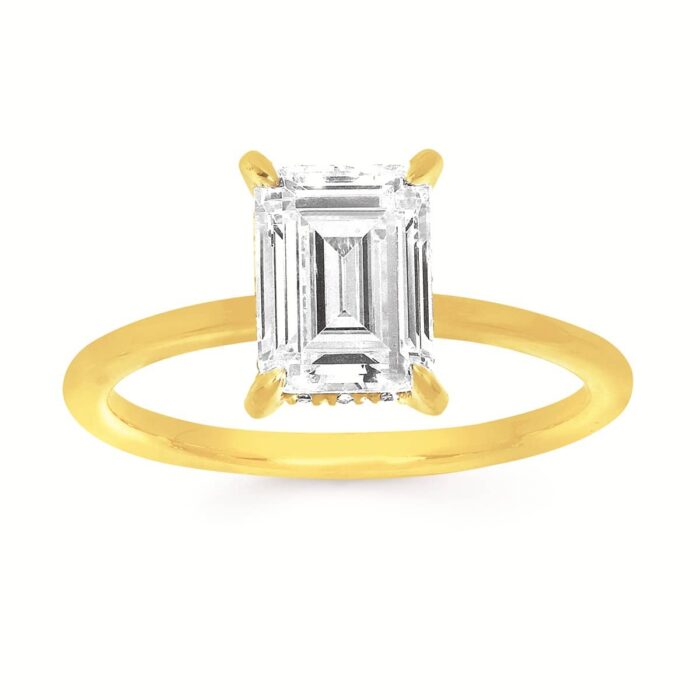 Emerald Cut Lab Grown Diamond Engagement Ring with Hidden Halo