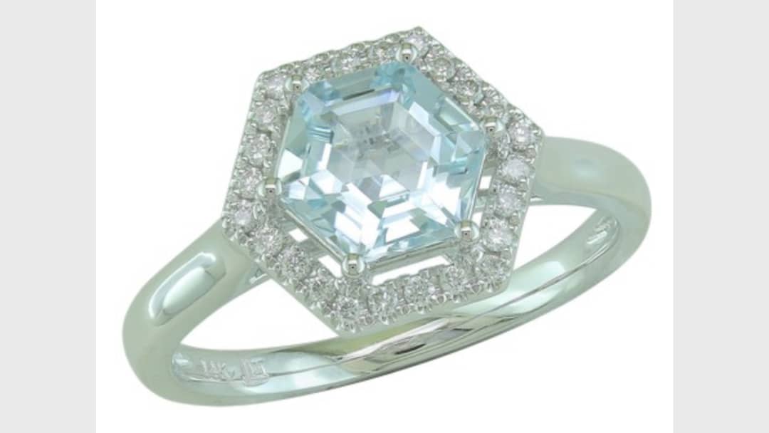 Fantasy Cut Aquamarine and Diamond Ring