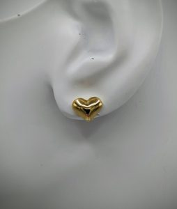 Ladies Light Weight 14kt Yellow Gold 3 Dimensional Puffed Heart Stud Earring (10mm)