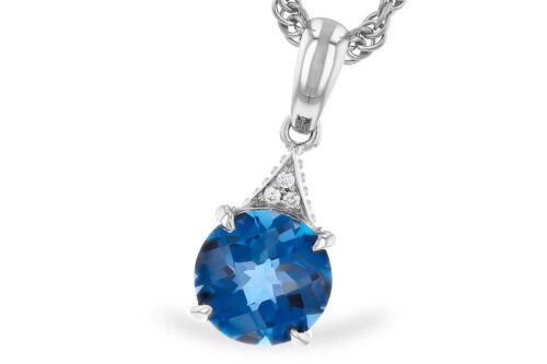 Blue Topaz and Diamond Pendant on a Rope Chain