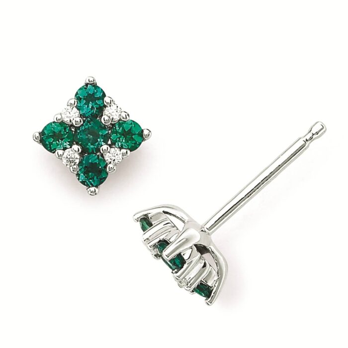 Created Emerald And Diamond Square Stud Earrings