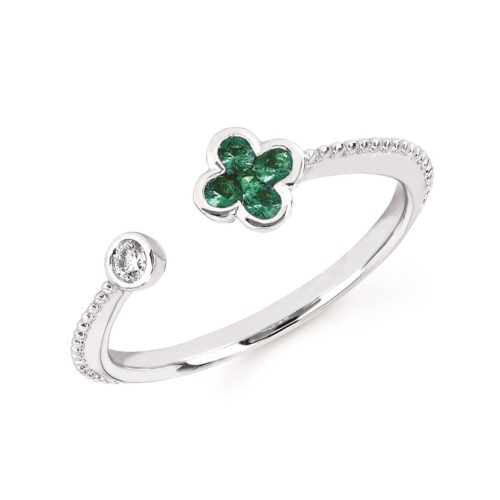 Emerald And Diamond Fashion Flower Ring