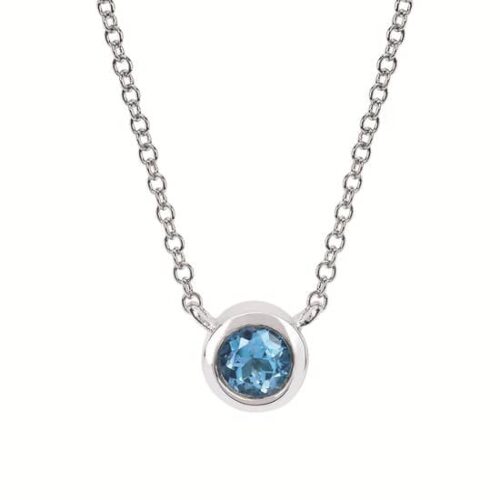 Bezel Set Solitaire Blue Topaz Necklace