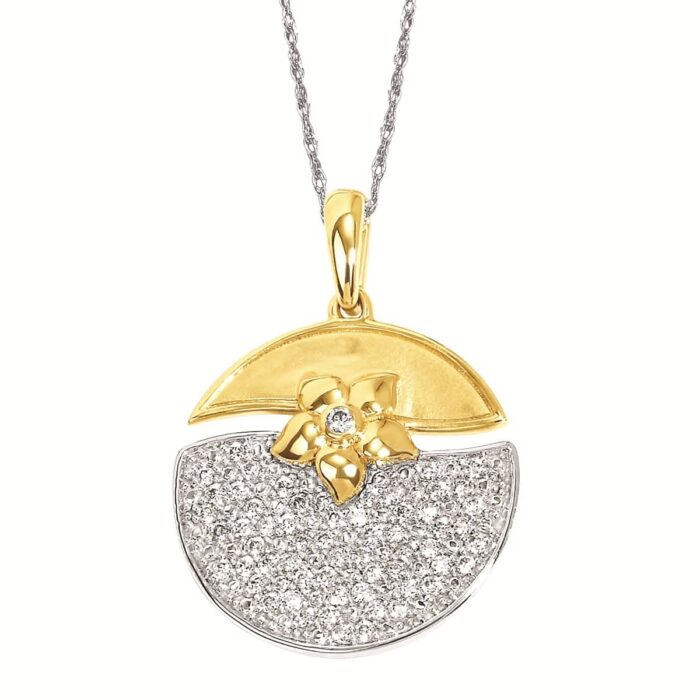 Diamond Disc Flower Pendant Necklace