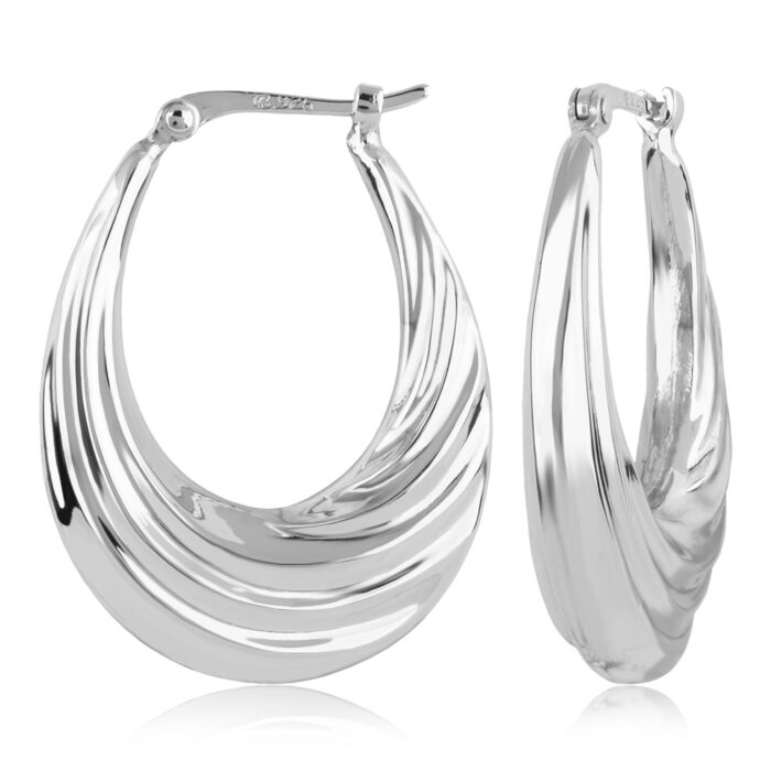 Oval Grooved Hoop Earrings