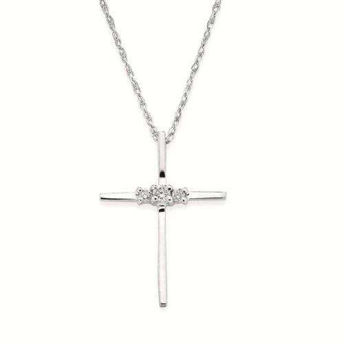 3 Stone Diamond Cross Pendant