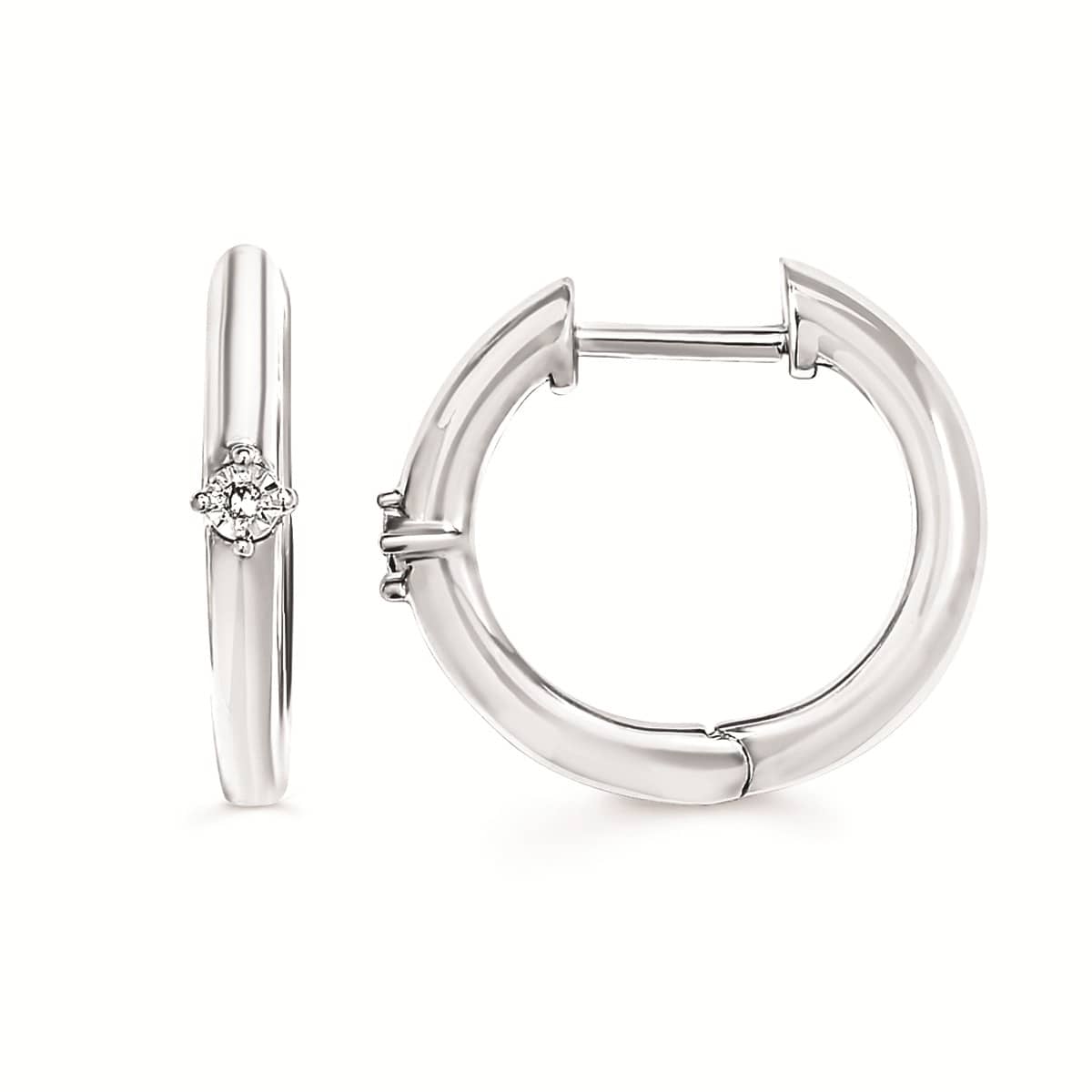 Silver Hoop Earrings with a Diamond