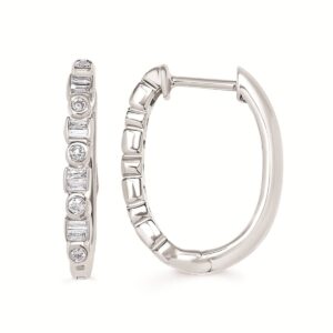 Diamond Baguette & Round Hoop Earring