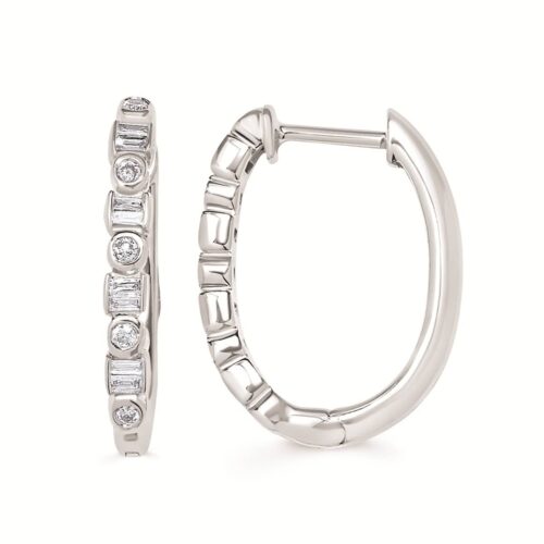 Diamond Baguette & Round Hoop Earring