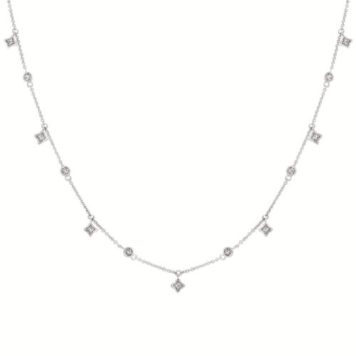 Silver Diamond Station Necklace