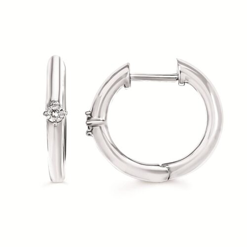 Silver Hoop Earrings with a Diamond