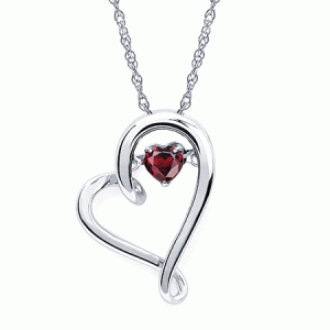 Sterling Silver Heart Garnet Pendant