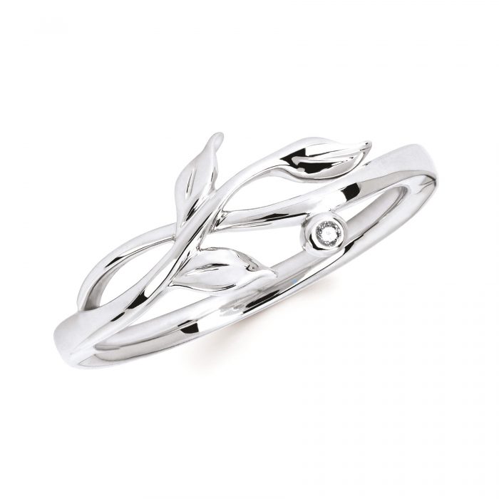 Sterling Silver Vine Ring with Diamond