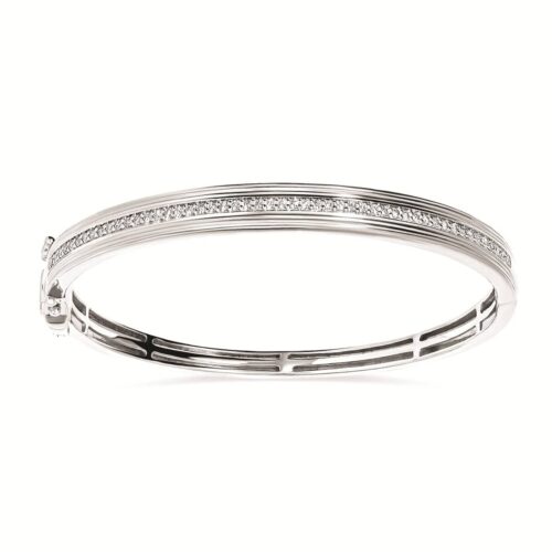 Textured Diamond Silver Bangle Bracelet