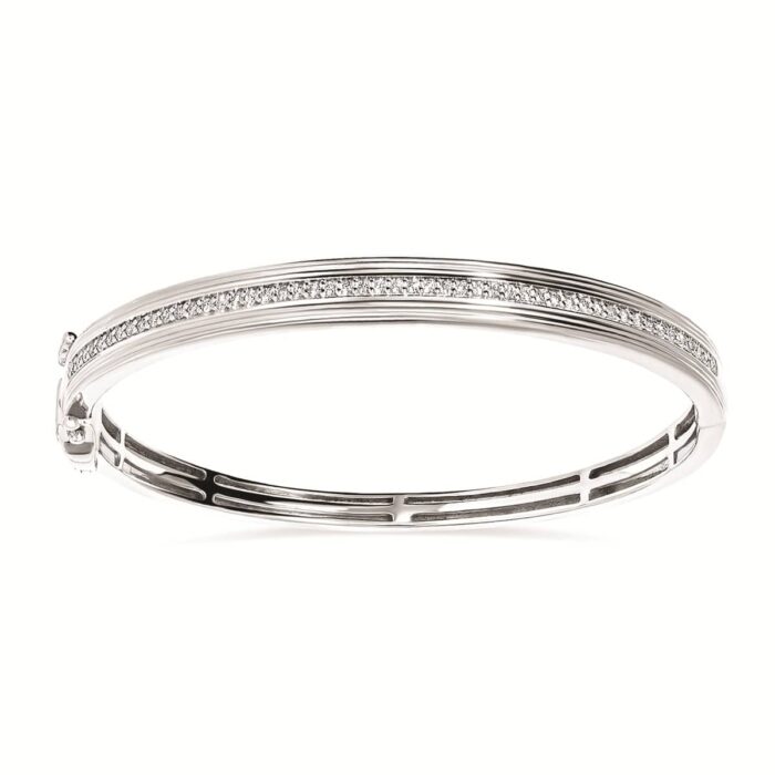 Textured Diamond Silver Bangle Bracelet